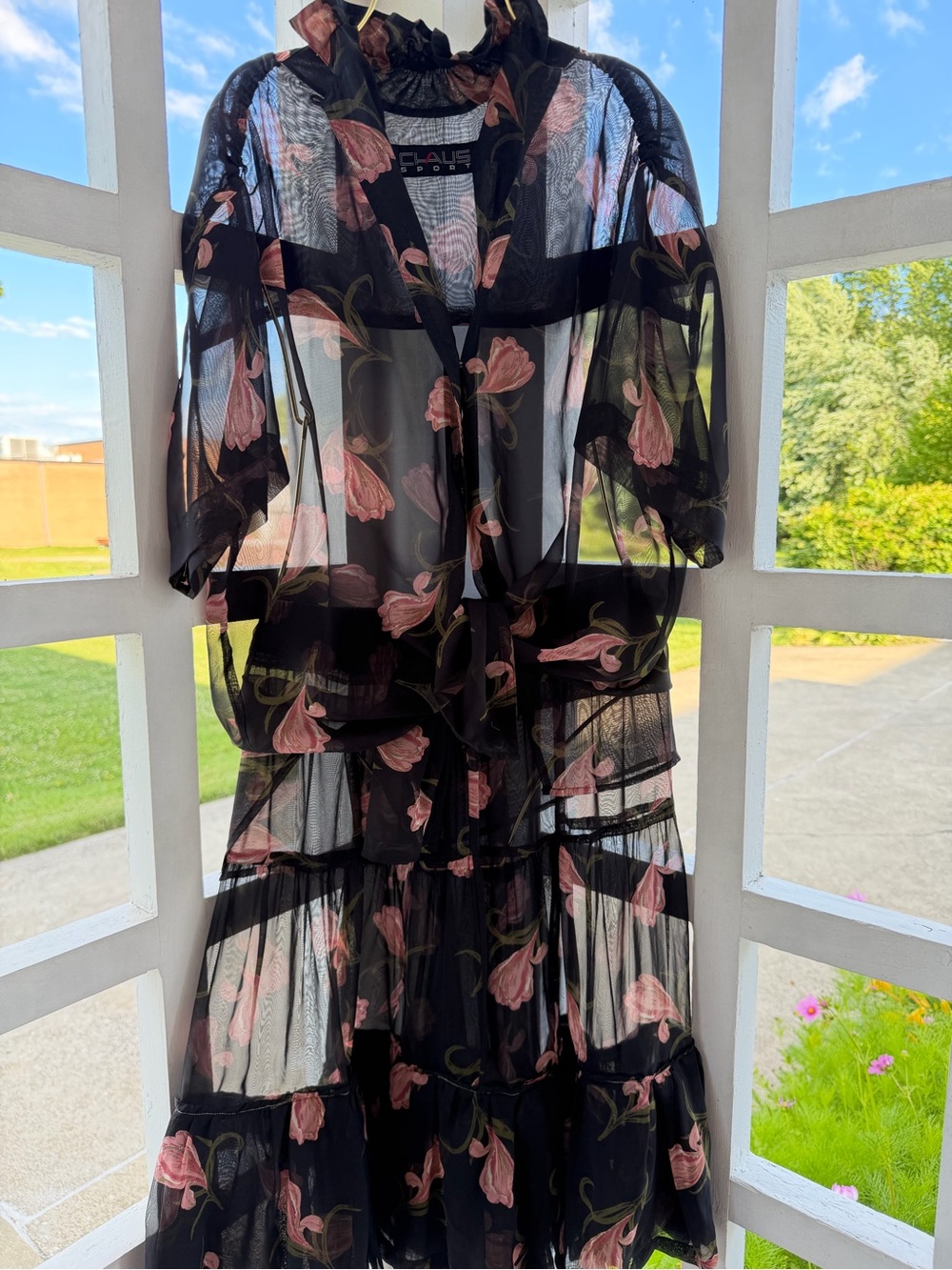VTG Sassy Sheer Black Floral Tiered Skirt Set by Chaus Sport